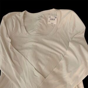 American Eagle Outfitters White Scoop Neck Long Sleeve Bodysuit